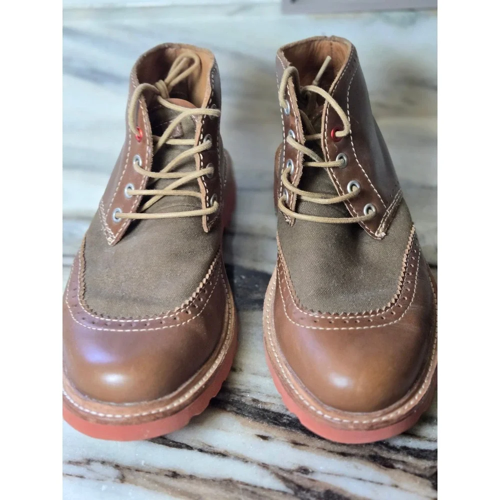 Boston Boot Co Mens Brown Leather Canvas Chukka Boots Lug Sole 7 Heritage Preppy